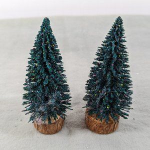 Set of 2 unflocked bottle brush evergreens for holiday village display